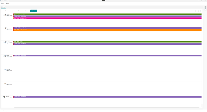 Calendar app showing a week of planned project events