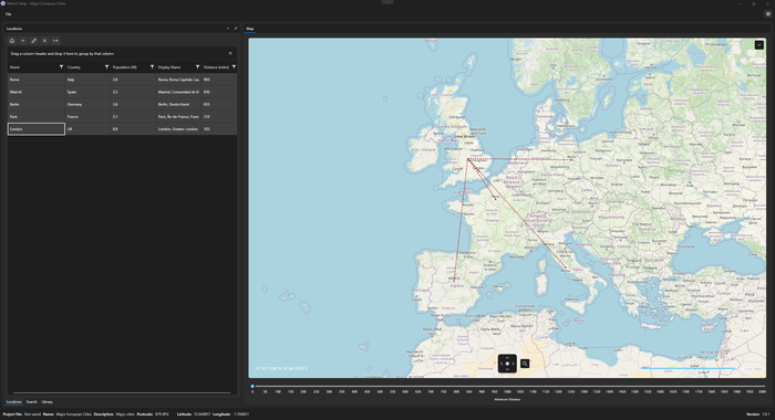 Map app showing plotted site coordinates