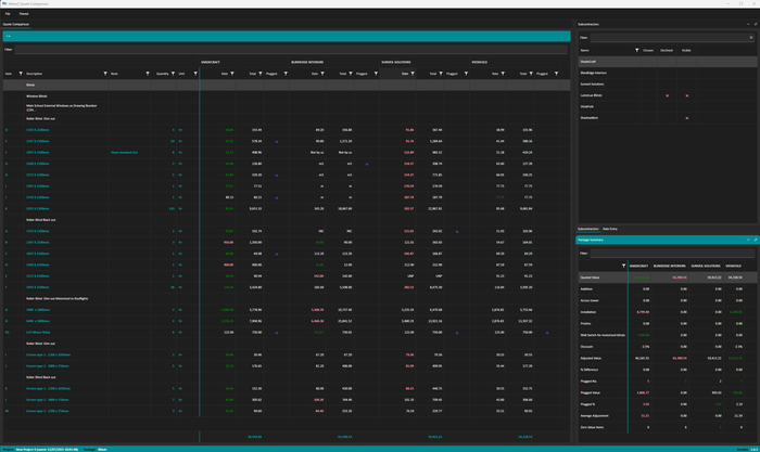 Quote Comparison showing supplier quotes side by side
