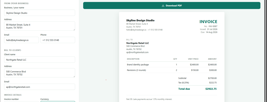 Simple Invoice Generator