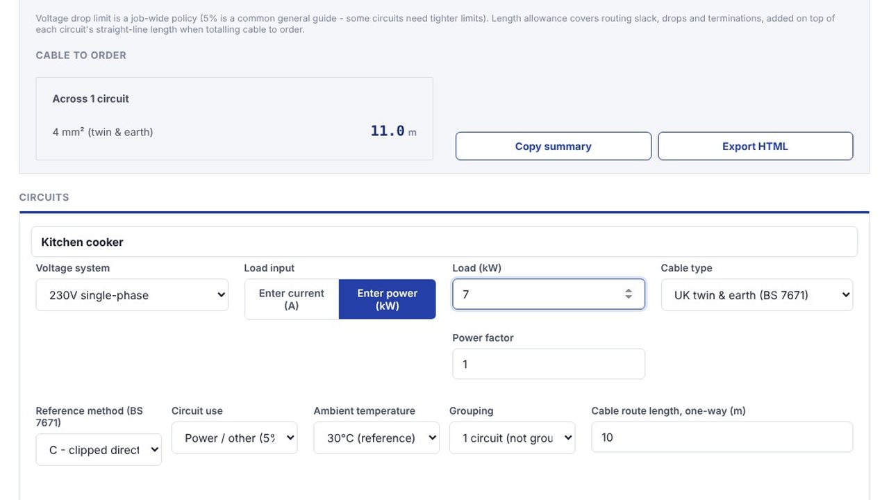 Enter the load - Cable Sizing Calculator