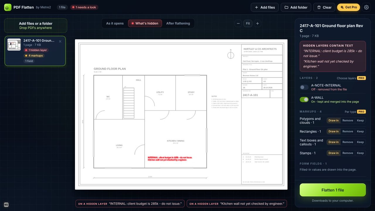 See what's hidden on the drawing - PDF Flatten