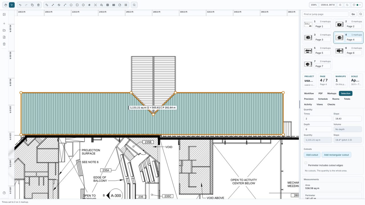 Read the true roof area - Takeoff Studio