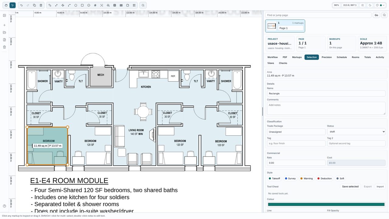 Draw round each room - Takeoff Studio